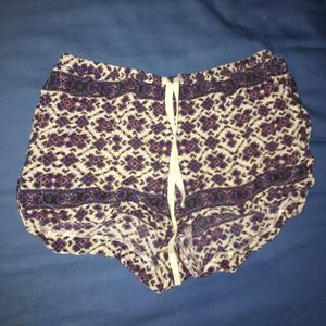 Cream, Maroon, and Purple Pattern Fabric Shorts
